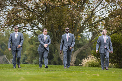 Photo of groomsmen walking at Penn Oaks Golf Club 