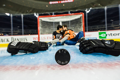 Flyers Engagement Session puck with wedding date