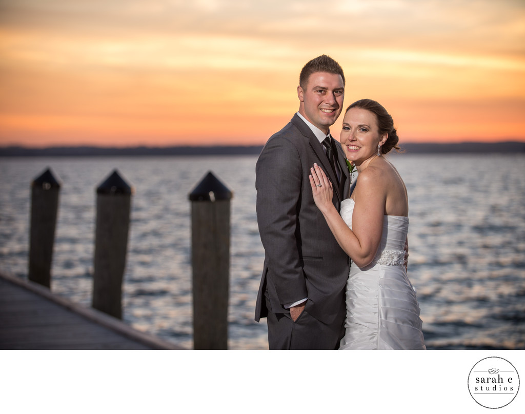 Formal Portrait of Bride and Groom at Sunset with Flash