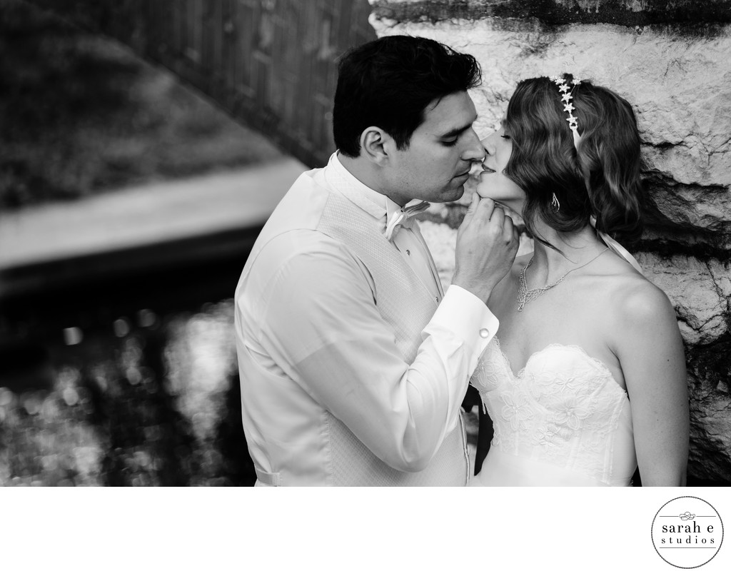 Park Kiss for Bride and Groom in St. Louis Wedding Portraits