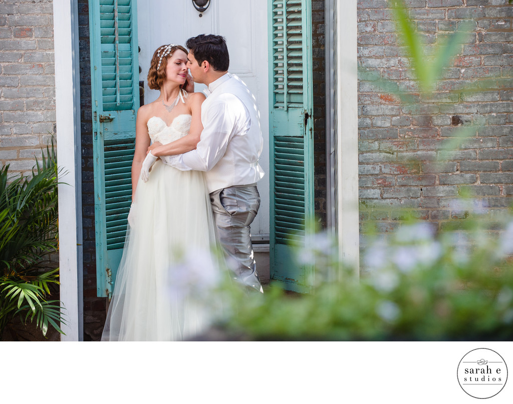 Lemp Mansion Portrait of Bride and Groom Kissing
