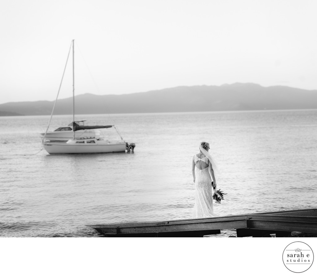 Bride on Lake with Boat