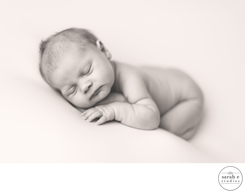 Newborn Girl Black and White Photo