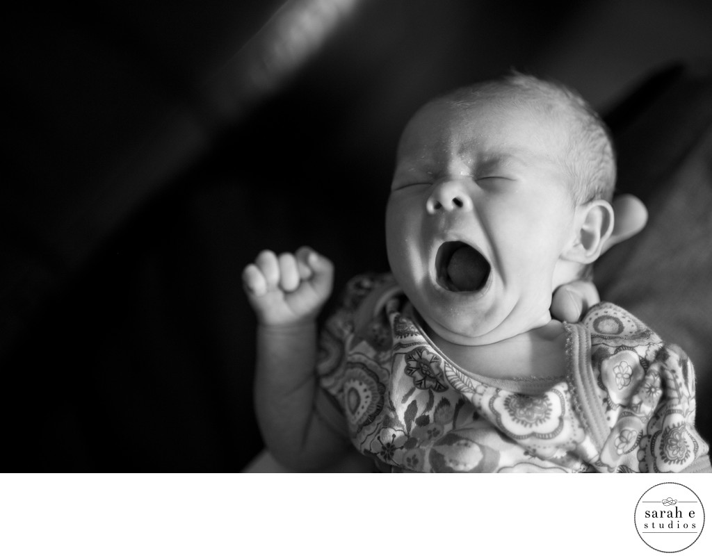 Newborn Baby Girl Yawn