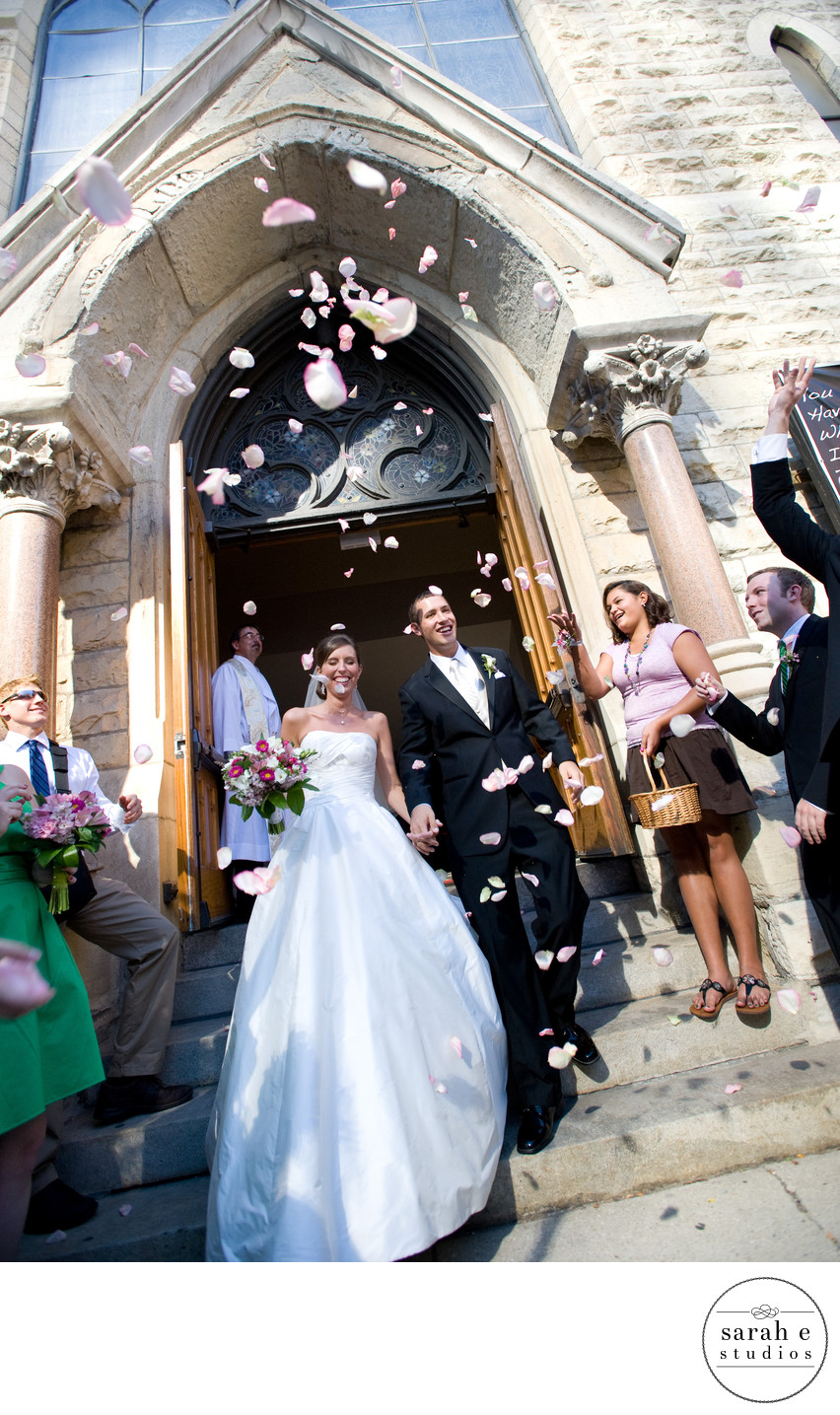 Church Exit in Chicago with Rose Petals
