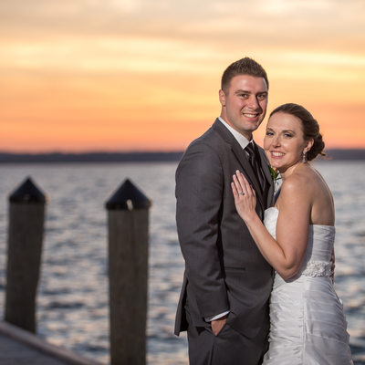 Formal Portrait of Bride and Groom at Sunset with Flash