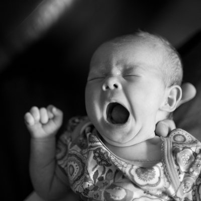 Newborn Baby Girl Yawn