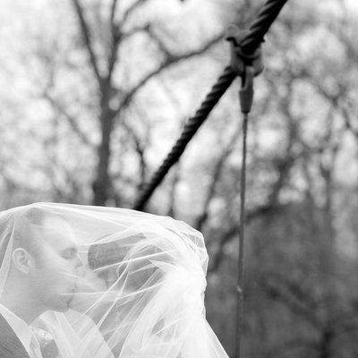 Bride and Groom under Veil in St. Louis Wedding