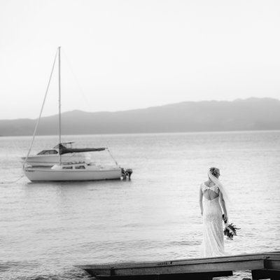 Bride on Lake with Boat