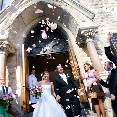 Church Exit in Chicago with Rose Petals