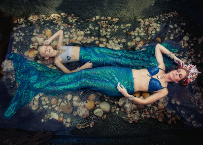 Fine Art Mother and Daughter Outdoor Mermaid Portrait