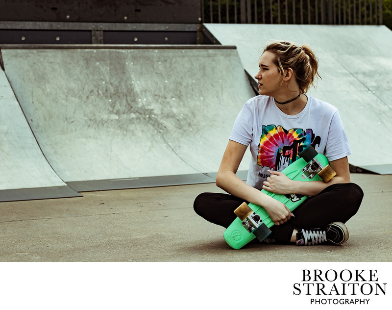 Girl with skateboard, street photography, outdoor shoot