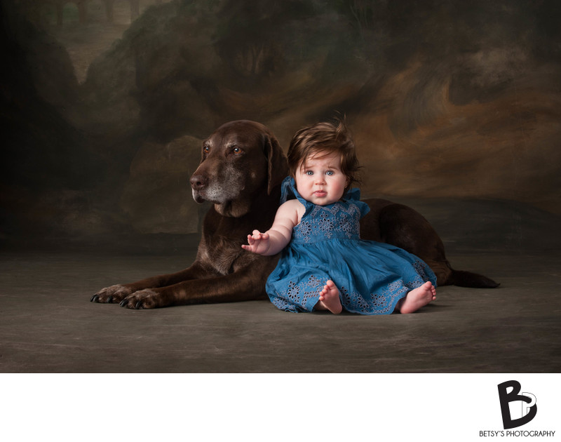 Baby Girl Portrait with Labrador Retriever