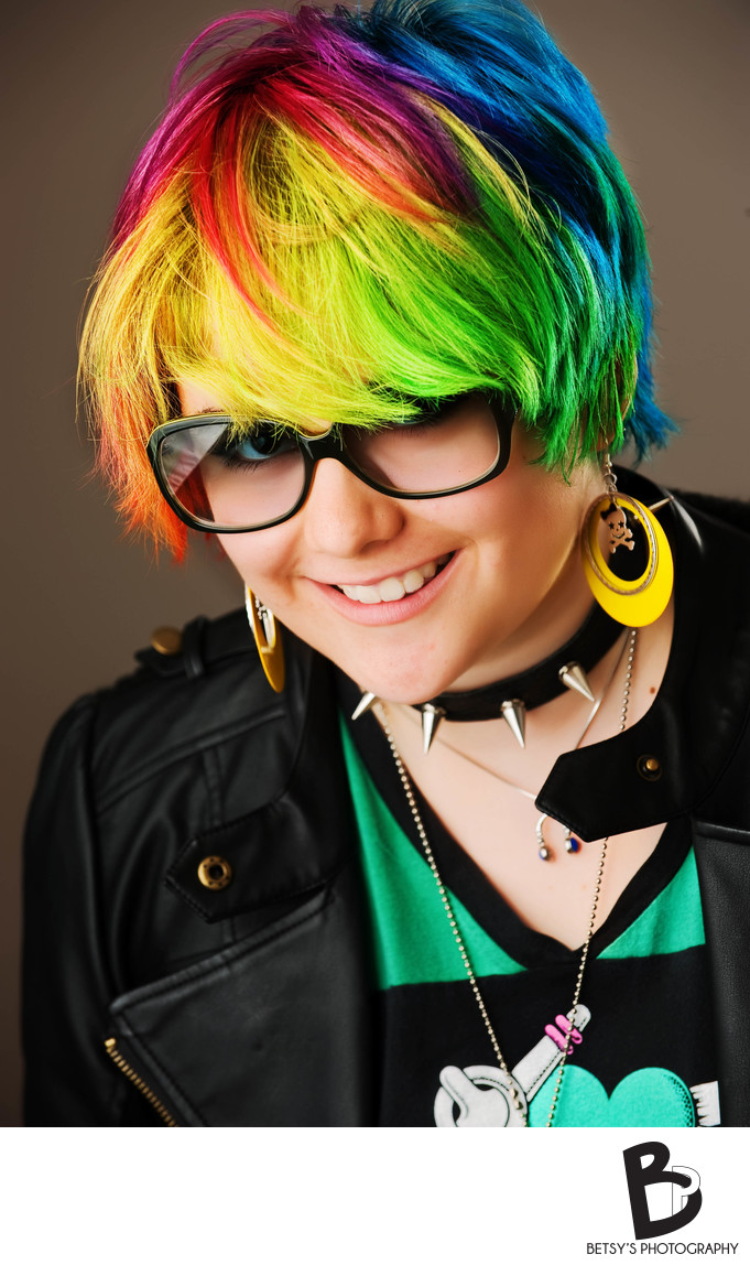 Edgy Senior Picture With Rainbow Hairstyle 