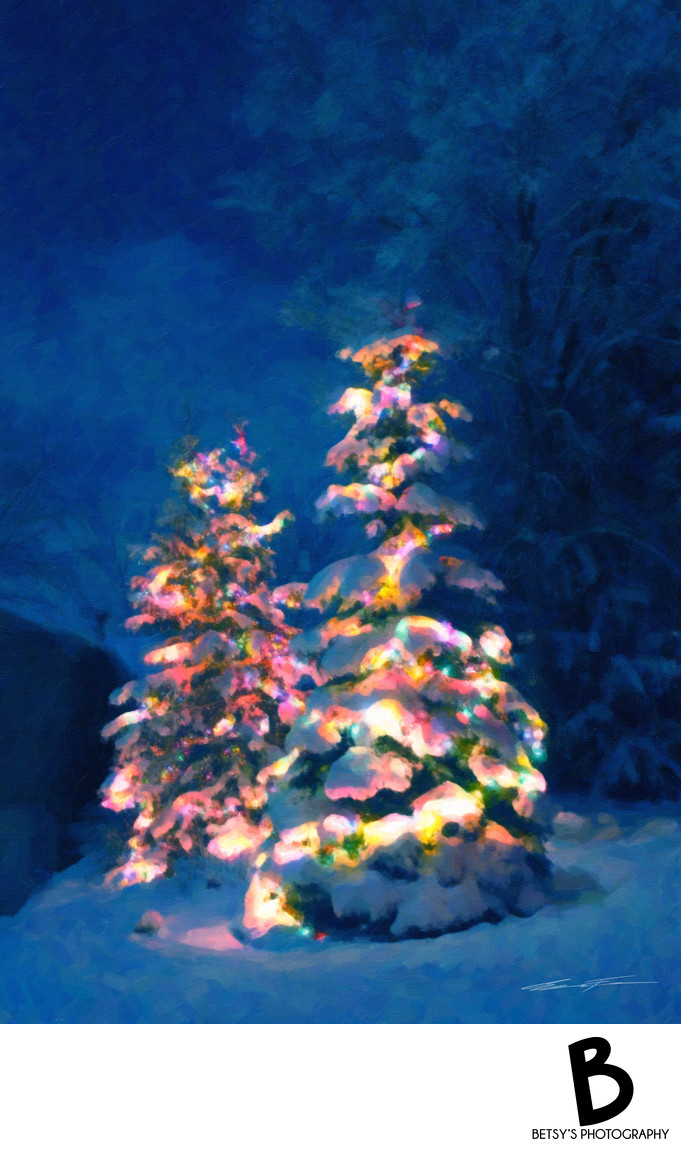 Christmas Trees on a Snowy Night, Painting - Digital Art Paintings