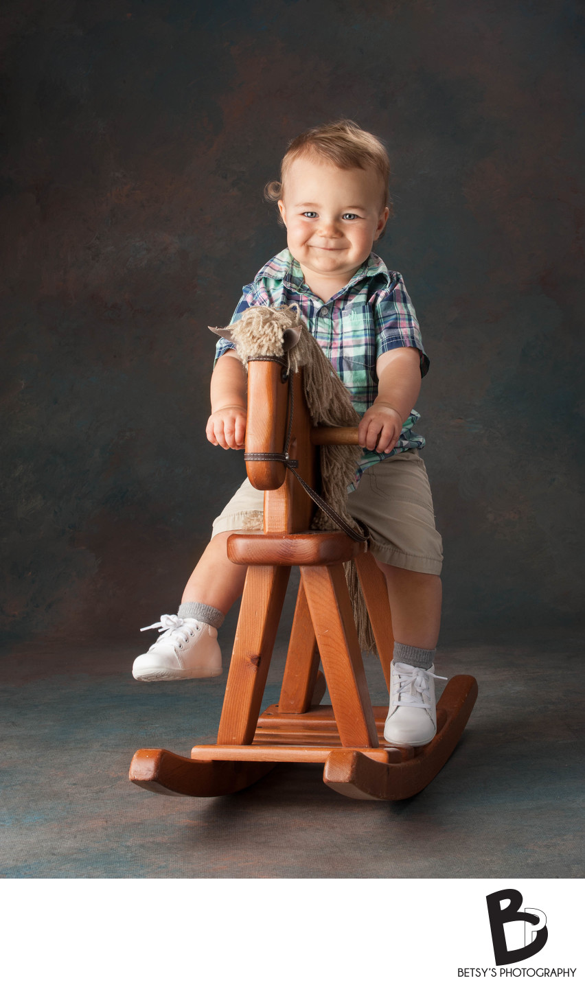 Boy on Rocking Horse (Ann Arbor Baby Photographer) Baby Portrait