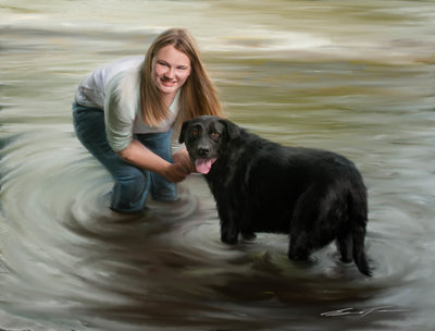 Painted Portrait of Girl with Dog