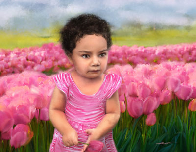 Painting of Girl with Flowers