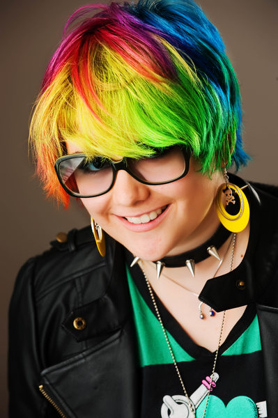 Edgy Senior Picture With Rainbow Hairstyle 