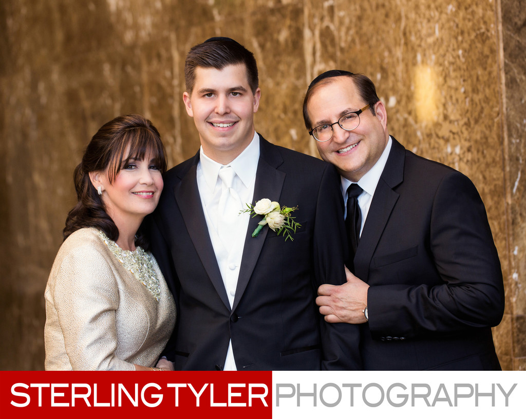 groom with parents los angeles wedding portrait