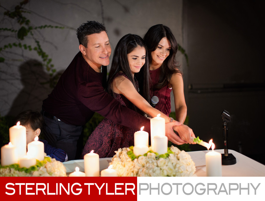 candle lighting ceremony at the luxe hotel sunset bat mitzvah