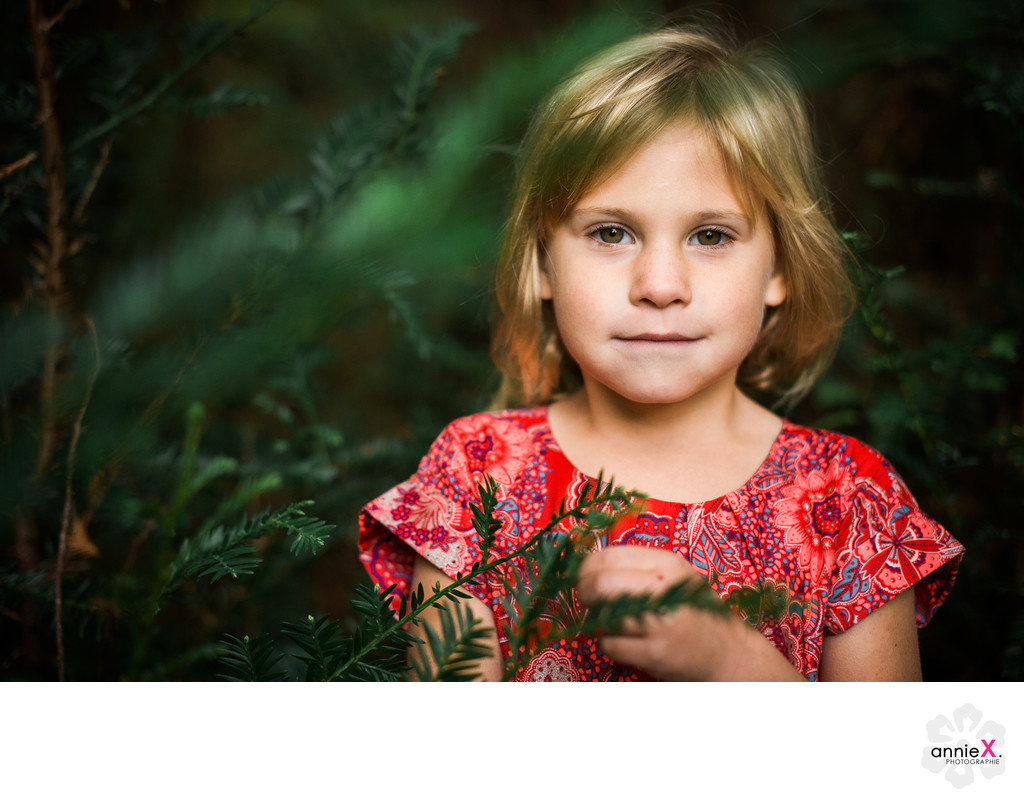 closeup image of Girl in Mill Valley redwood tree 