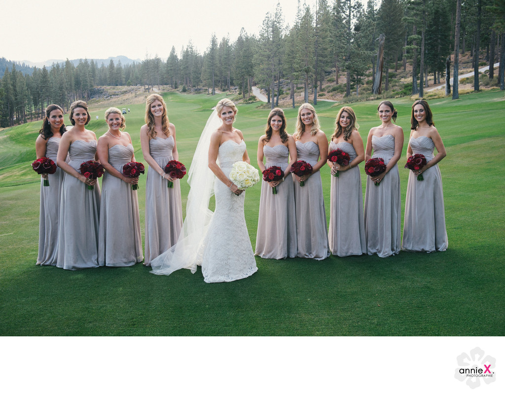 Bride and Bridesmaids on Golf course at Martis Camp