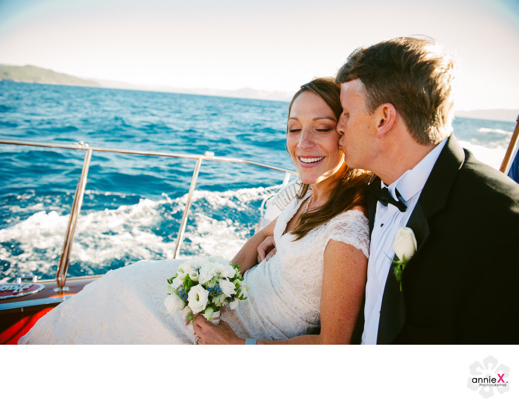 Bride and Groom relaxing on the Thunderbird boat