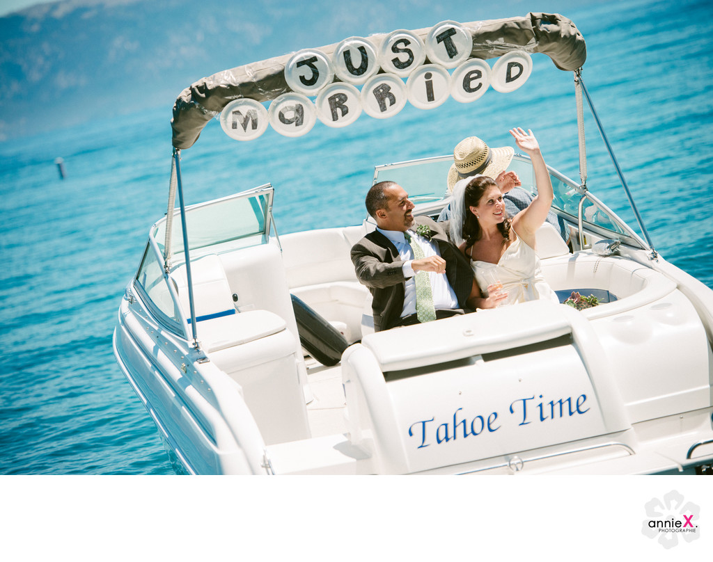 Just married Tahoe Time boat