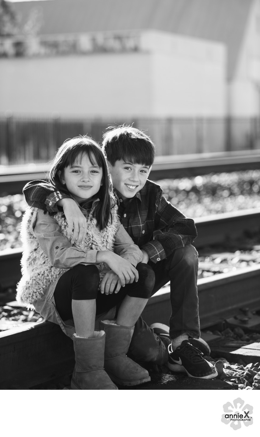 children in truckee train tracks