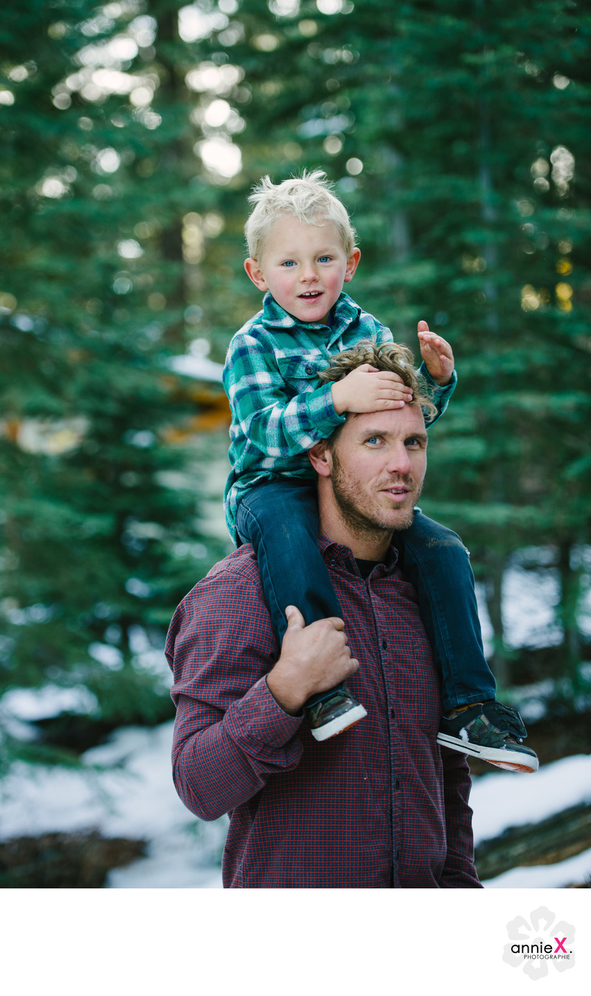 Father and boy portrait in truckee