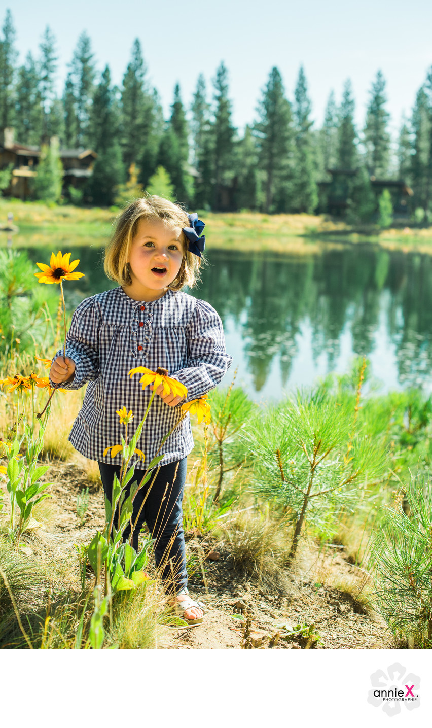 Girl by the pond in Martis Camp by the pond