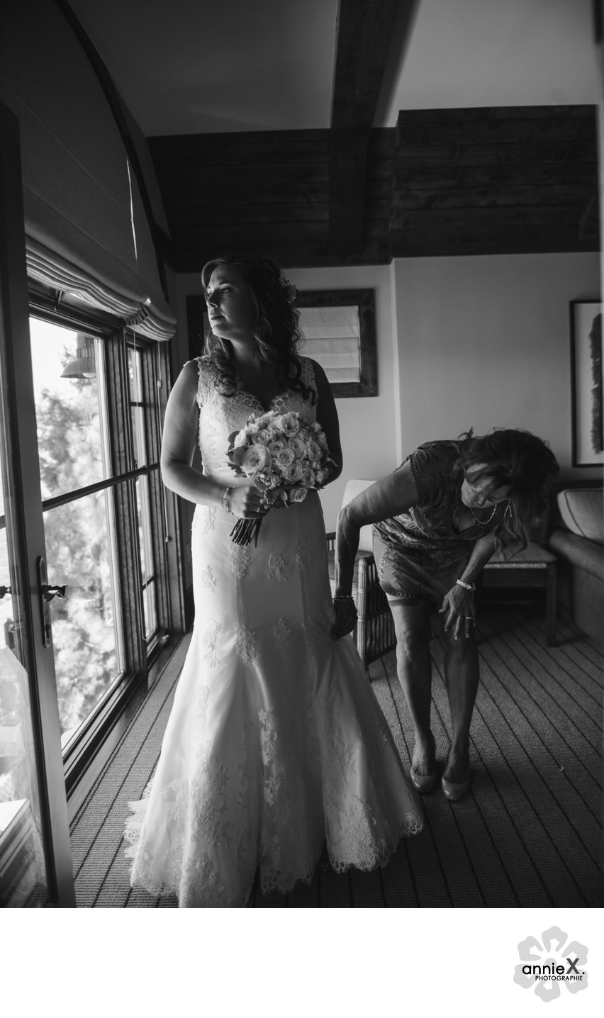 Bride gets ready at West Shore cafe in Lake Tahoe