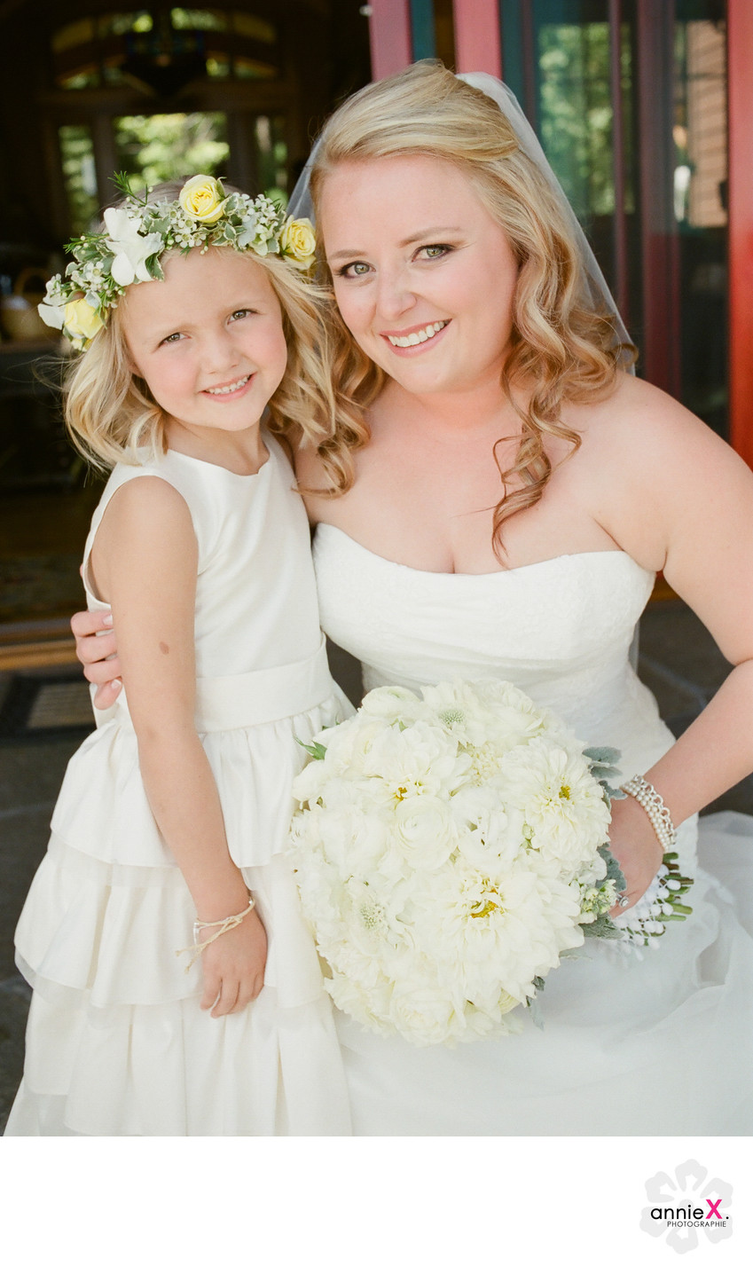 Bride and flowergirl at Private estate