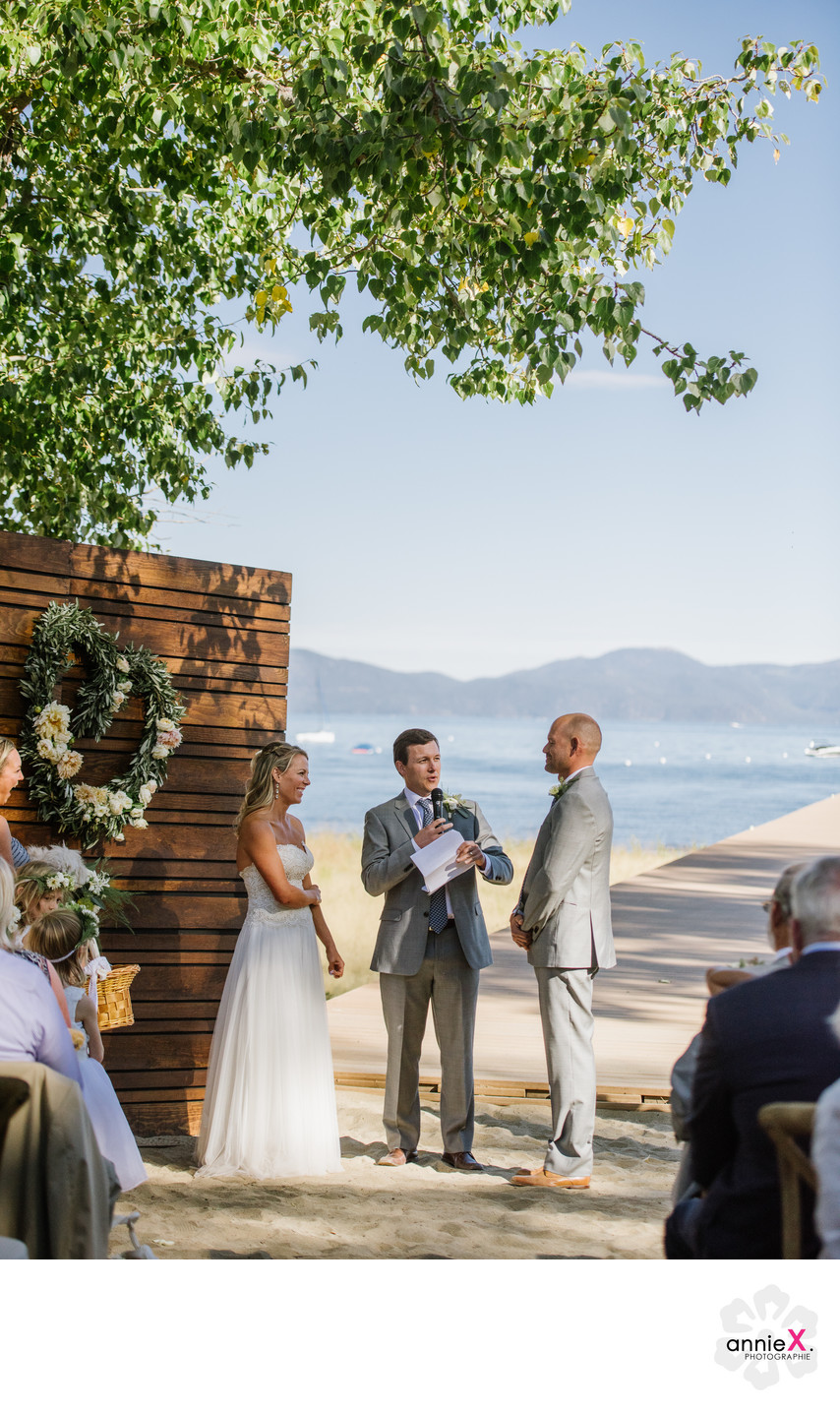 Lake Tahoe beach wedding ceremony