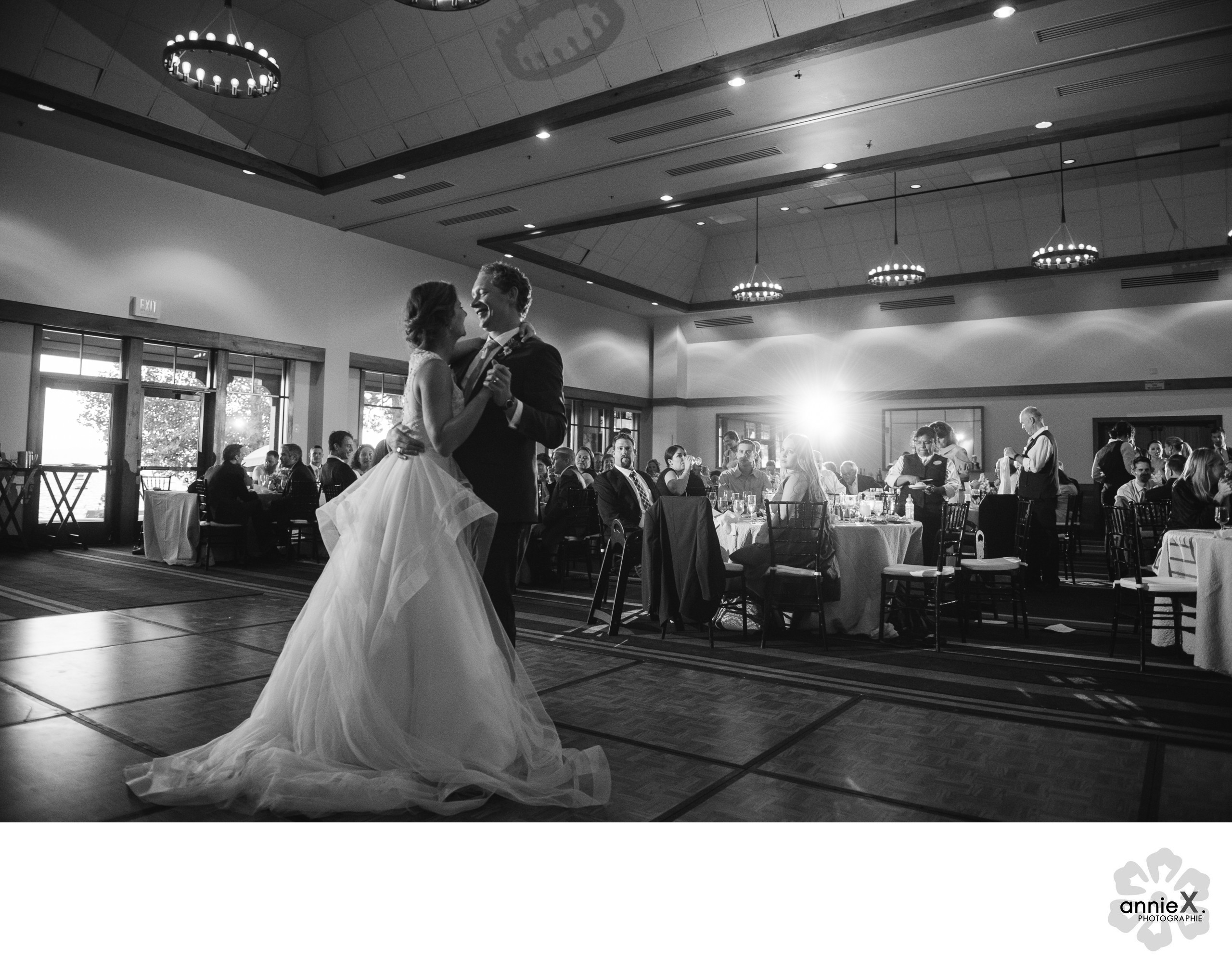 first dance in Hyatt Tahoe ballroom - Hyatt Lake Tahoe wedding - annie ...