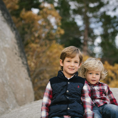 Boys in Plaid during family portrait session in Tahoe