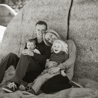 Family beach portrait in black and white