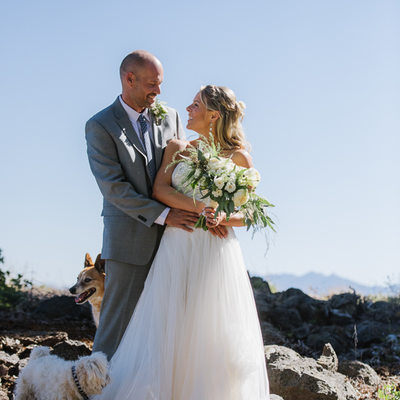 Tahoe city Rocky ridge Bride and Groom  with dog pictures