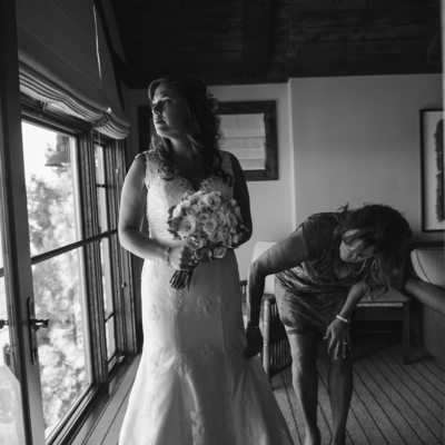 Bride gets ready at West Shore cafe in Lake Tahoe