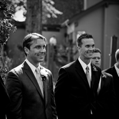 Groom reaction to bride at ceremony