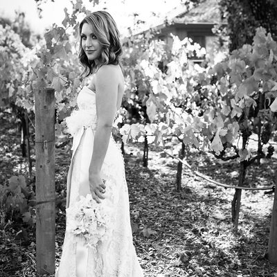 Bride in black and white at White Lane winery