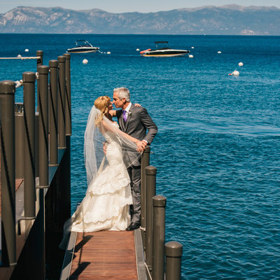 Lake Tahoe Newlyweds on pier