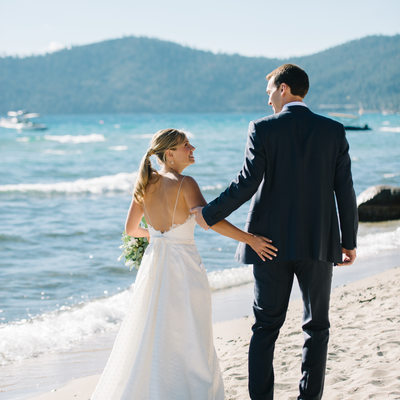 Lake Tahoe fall wedding on the beach photographer