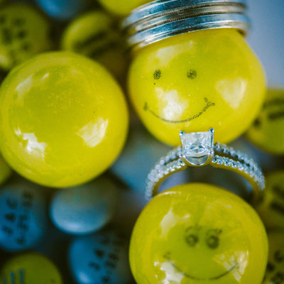 diamond  ring on bubble gum at West Shore cafe wedding