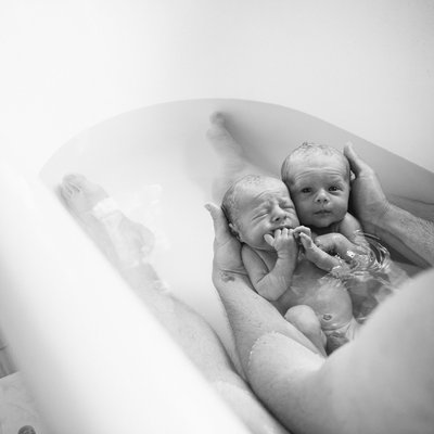 Baby twins in bath