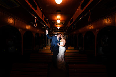 couple kiss trolley tampa wedding photographer