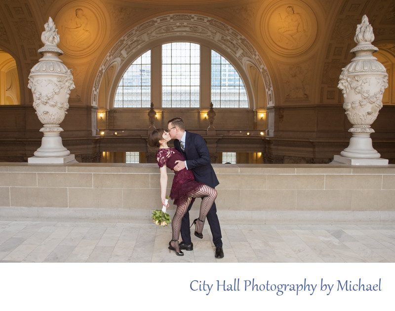 Fun Red Wedding Dress with Dance Dip on the 4th Floor of City Hall