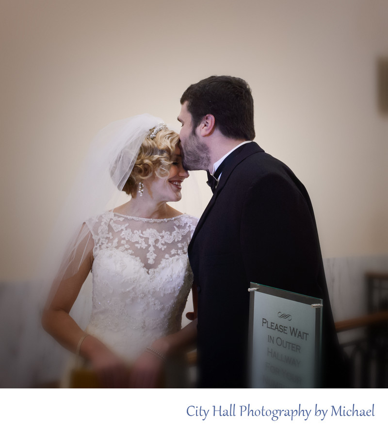 Bride and Groom wait their turn at the County Clerks Office