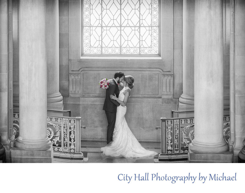 Black and White Wedding Photography with Colorized Bouquet